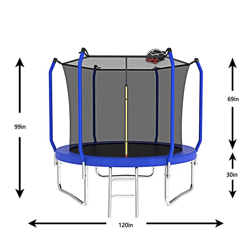 wendeway 10FT Trampoline With Basketball Hoop,  ASTM Approved Reinforced Type Outdoor Trampoline With Enclosure Net