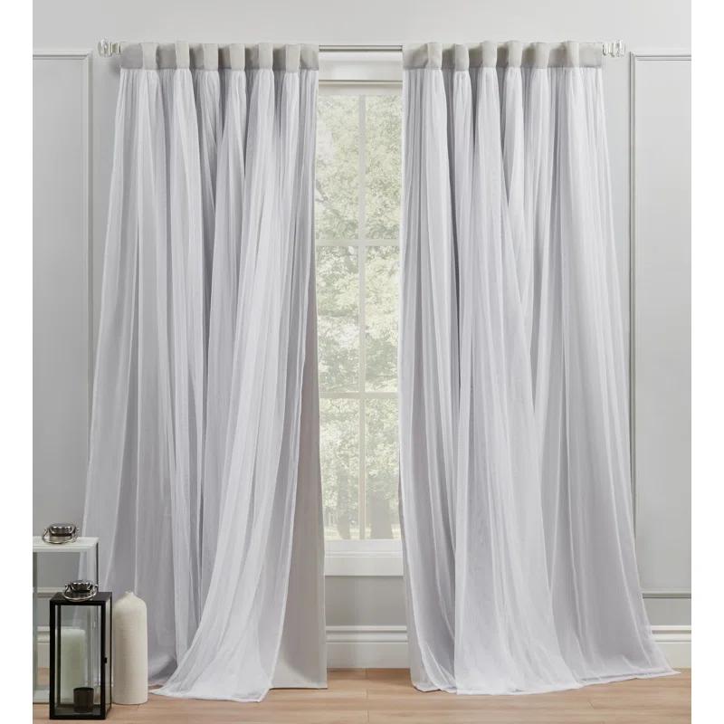 Amalgamated Textiles Exclusive Home Catarina Layered Solid Room Darkening and Sheer Hidden Tab/Rod Pocket Top Curtain Panel Pair (Set of 2)