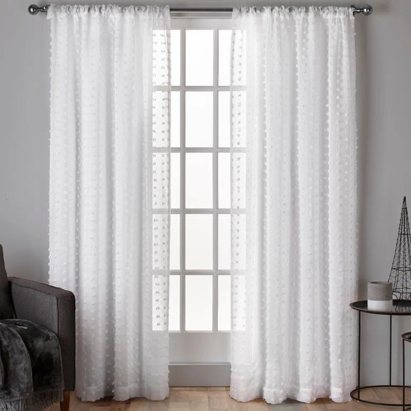 Amalgamated Textiles Exclusive Home Spirit Woven Pouf Applique Sheer Rod Pocket Curtain Panel Pair (Set of 2)