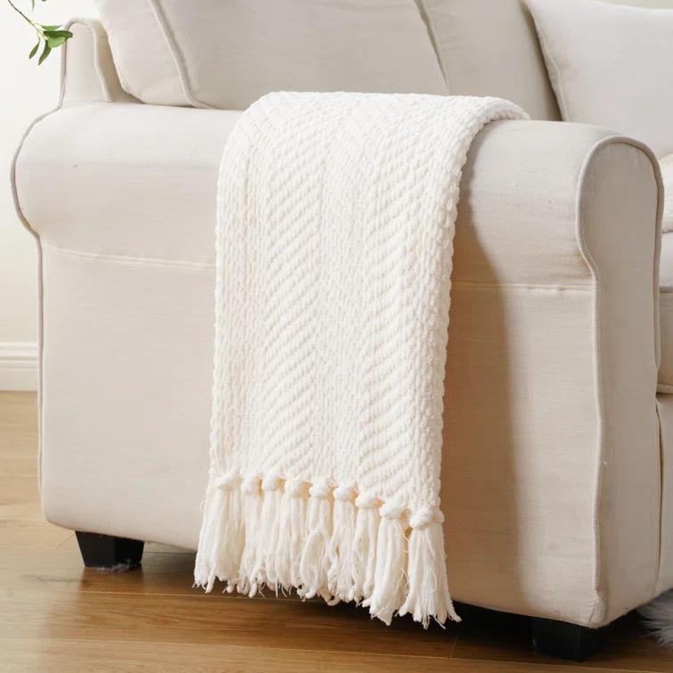Battilo Home Throw Blanket for Couch, Super Soft Cozy Warm Throws for Twin Bed, Knit Woven Chenille Blanket Versatile for Sofa Bedroom Home Decor
