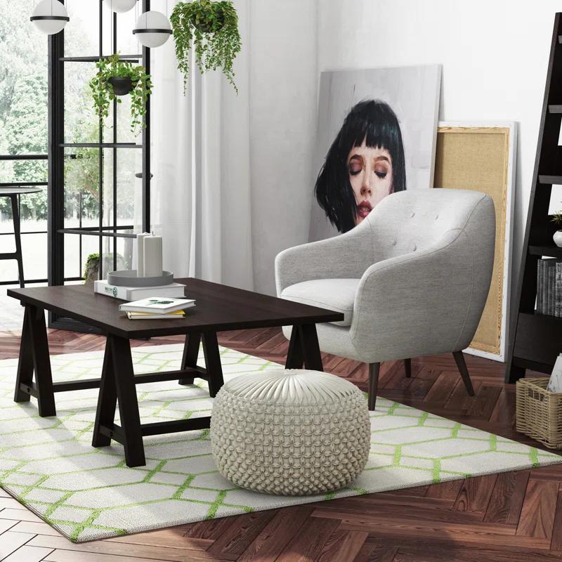 Simpli Home Renee 20"W Round Button-Tufted Velvet Pouf