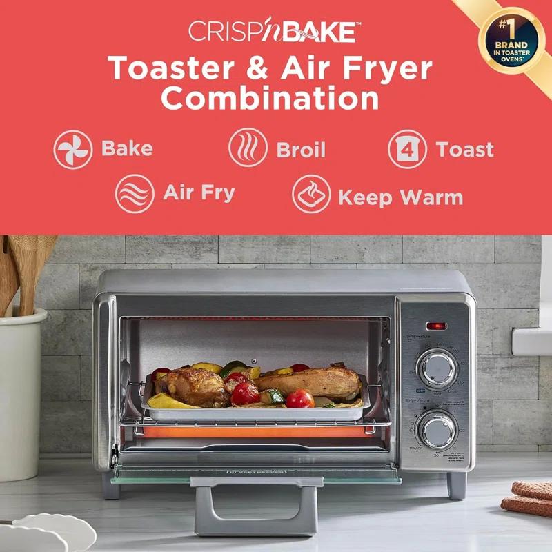 BLACK+DECKER BLACK+DECKER 4-Slice Crisp N Bake Air Fry Toaster Oven, TO1787SS, 5 Cooking Functions, 30 Minute Timer, Stainless Steel