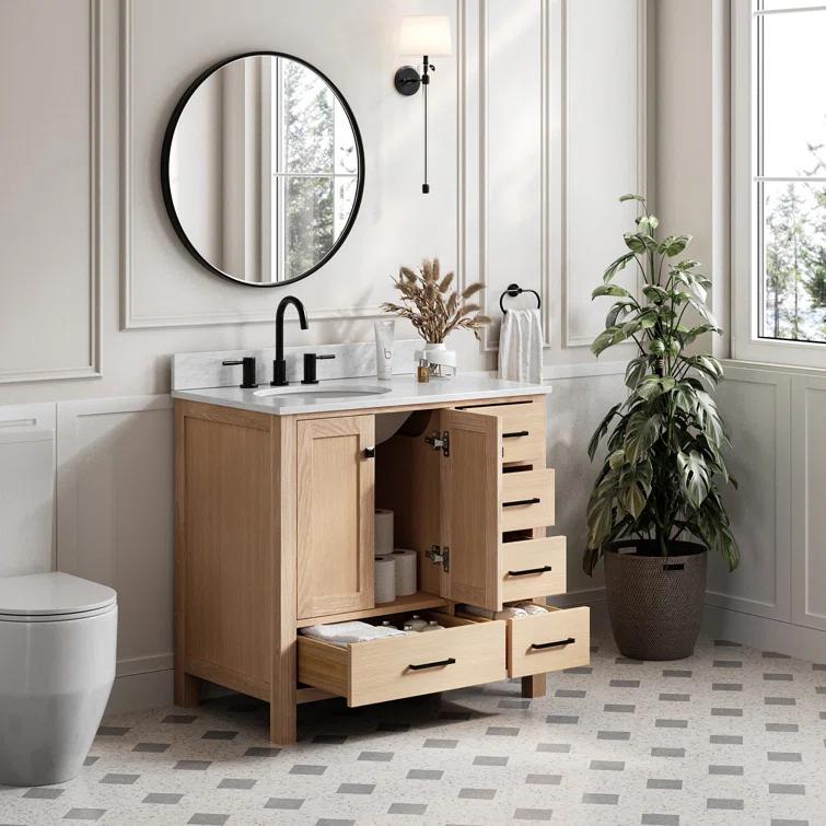 Hokku Designs Flynt 37'' Single Bathroom Vanity with Carrara Marble Top