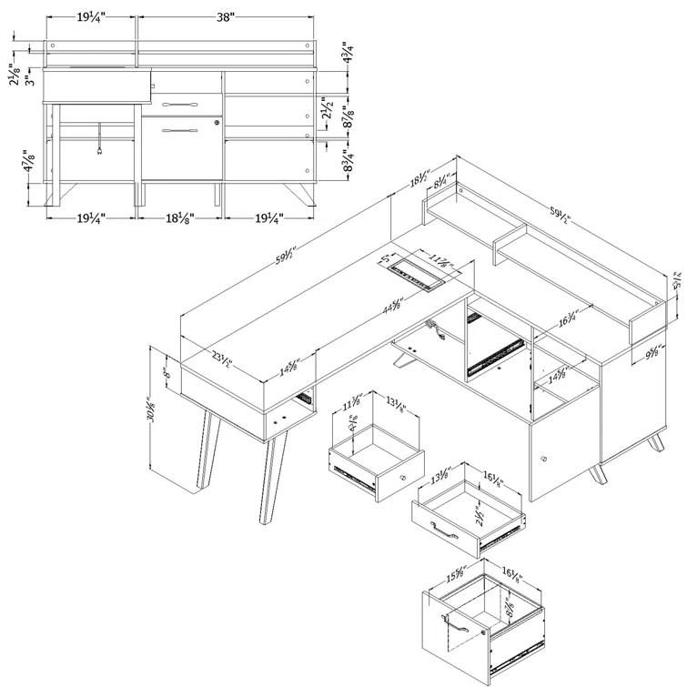 Ivy Bronx Kauan Helsy L-Shaped Desk with Power Bar and Removable Hutch Natural Walnut