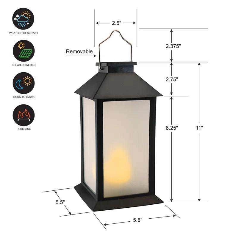 LumaBase Solar Powered Flame Effect LED Black Lantern