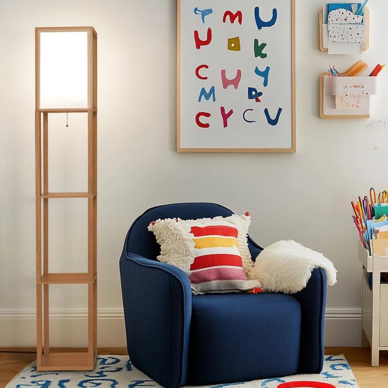 Brightech Maxwell 63 in. Modern 3-Shelf LED Floor Lamp with Fabric Square Shade