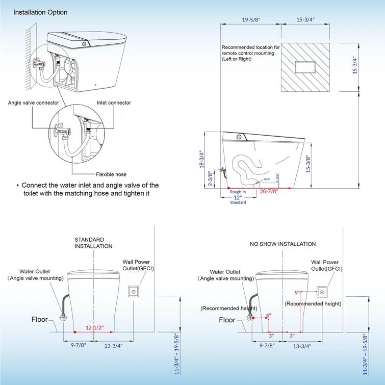 Auto Open/Close Tankless Smart Bidet Toilet with Auto Flush, Foot Sensor Function, Heated Seat,Dryer