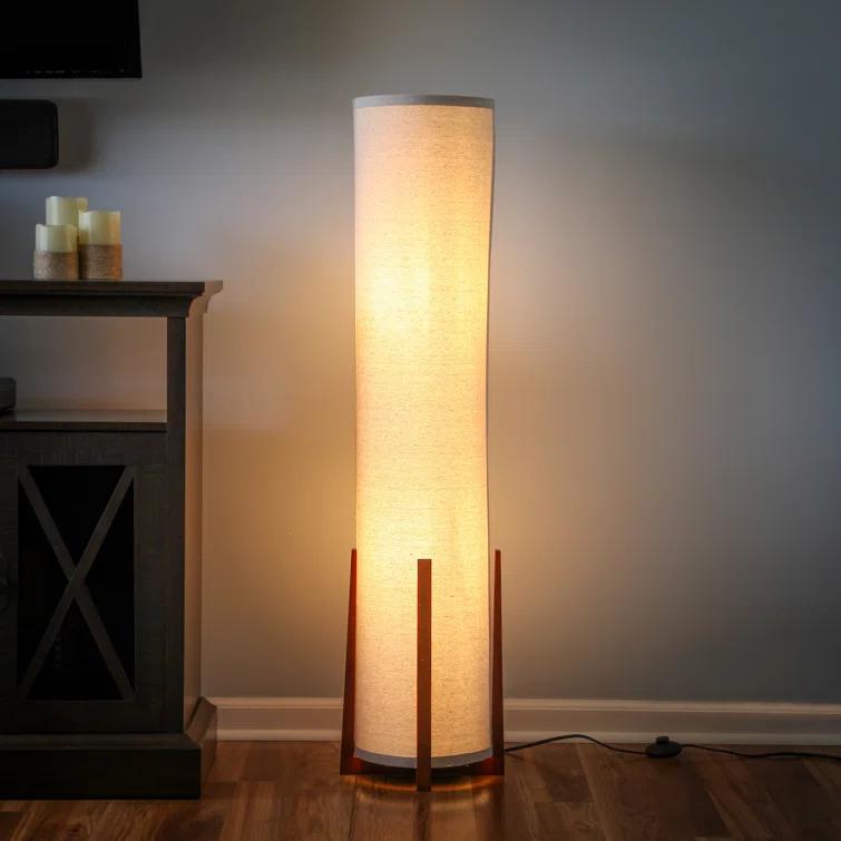 Parker 48 in. Farmhouse 2-Light LED Energy Efficient Floor Lamp with Beige Fabric Cylinder Shade
