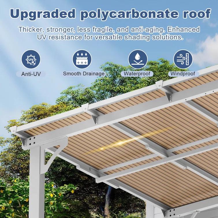 MEISSALIVVE Gazebo, Wall Mounted Gazebo, Lean To Metal Awnings Gazebos, Gazebo Pergola With Sloped Roof, Outdoor Patio Gazebo Awning For Backyard, Deck
