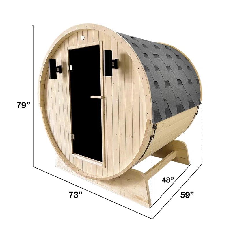 ALEKO Outdoor and Indoor White Pine Barrel Sauna - 3-4 Person - 4.5 kW UL Certified Heater - Bitumen Shingle Roofing