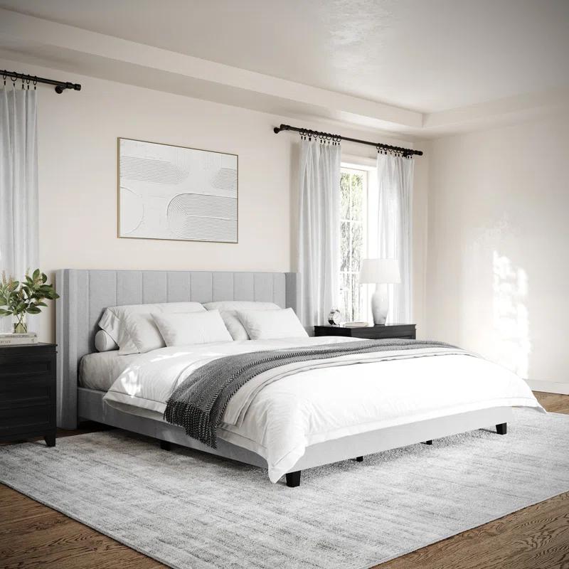 Martha Stewart Martha Stewart Kay Upholstered Platform Bed With Channel Stitched Wingback Headboard