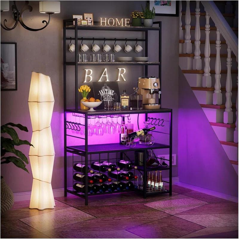 Higginsville Wine Bar Cabinet with Outlet and LED Light