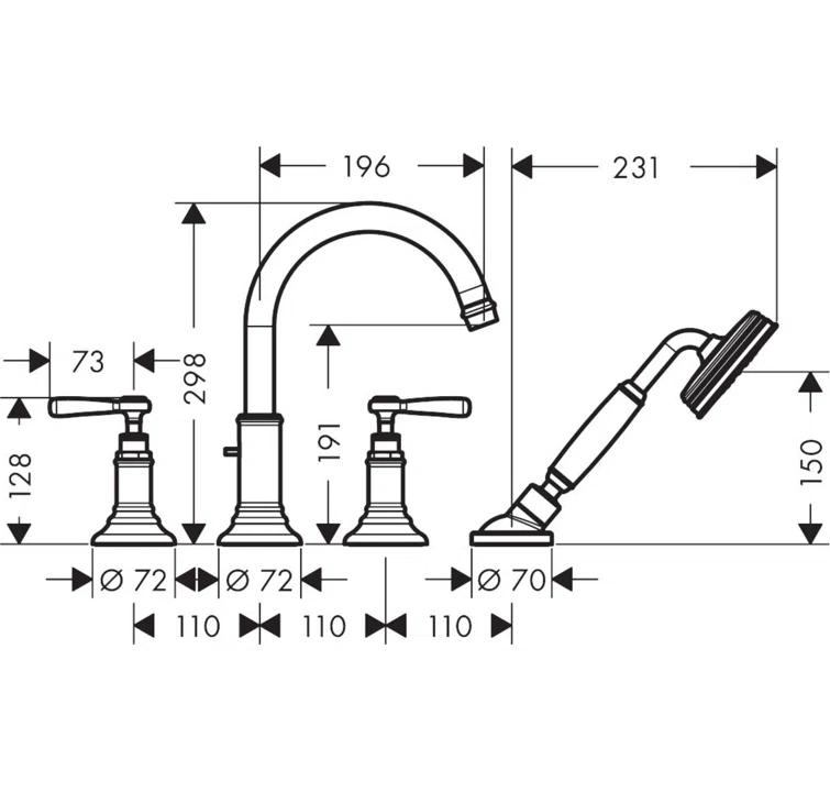 AXOR Montreux 1 Handle Bathroom Roman Tub Faucet with Diverter 16555821