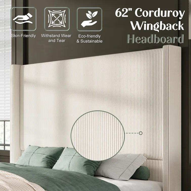 Willa Arlo™ Interiors Dunwoody Upholstered Wingback Queen Size Platform Bed,Cream