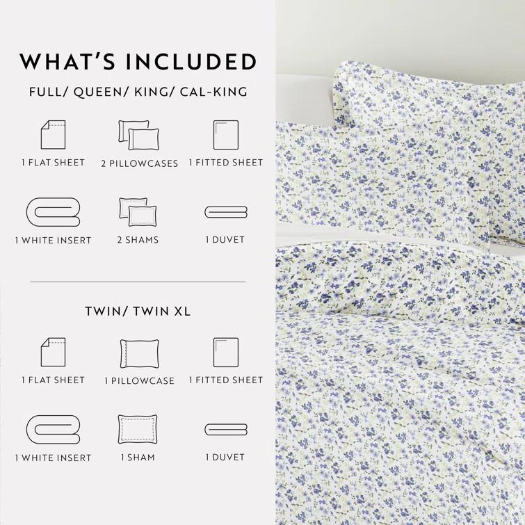IEnjoy Home 8-Piece Reversible Bedding Bundle - Patterned Duvet Cover, Comforter Insert and Solid Sheet Set