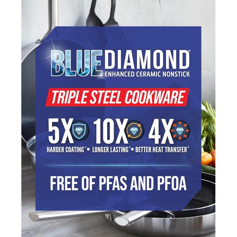 Blue Diamond Blue Diamond Cookware Tri-Ply Stainless Steel Ceramic Nonstick, 3.75QT Saute Pan Jumbo Cooker With Lid, PFAS-Free, Multi Clad, Induction, Dishwasher Safe, Oven Safe, Silver