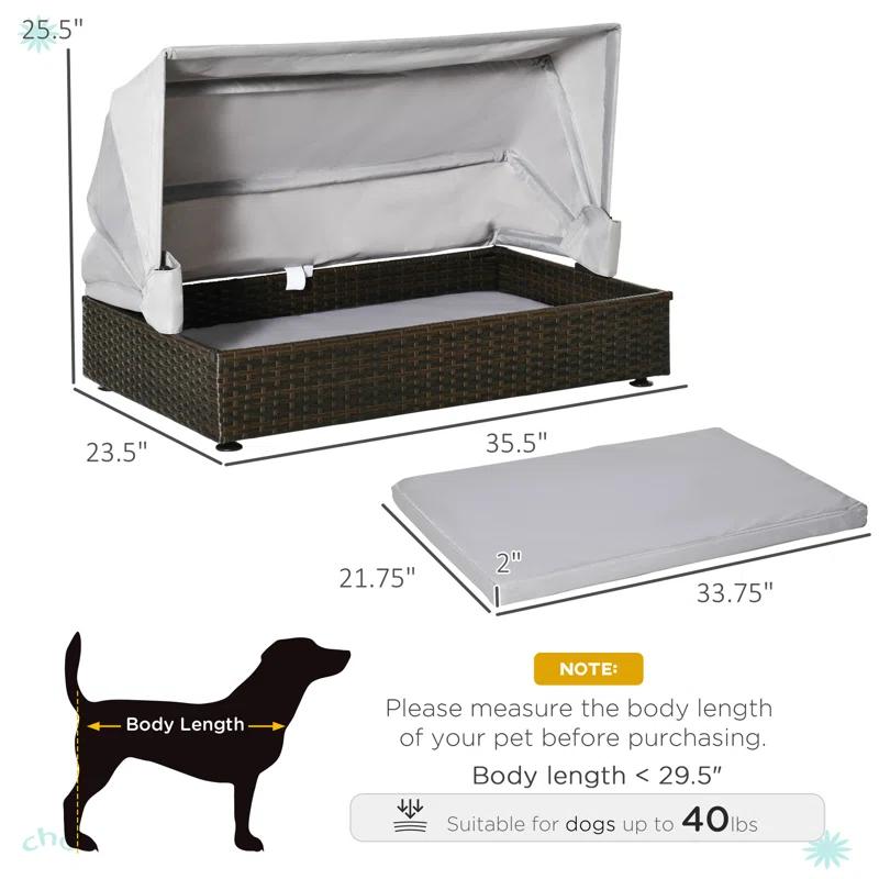Tucker Murphy Pet™ PawHut Rattan Dog Bed Elevated Pet Sofa  Wicker Cat House for Garden Patio