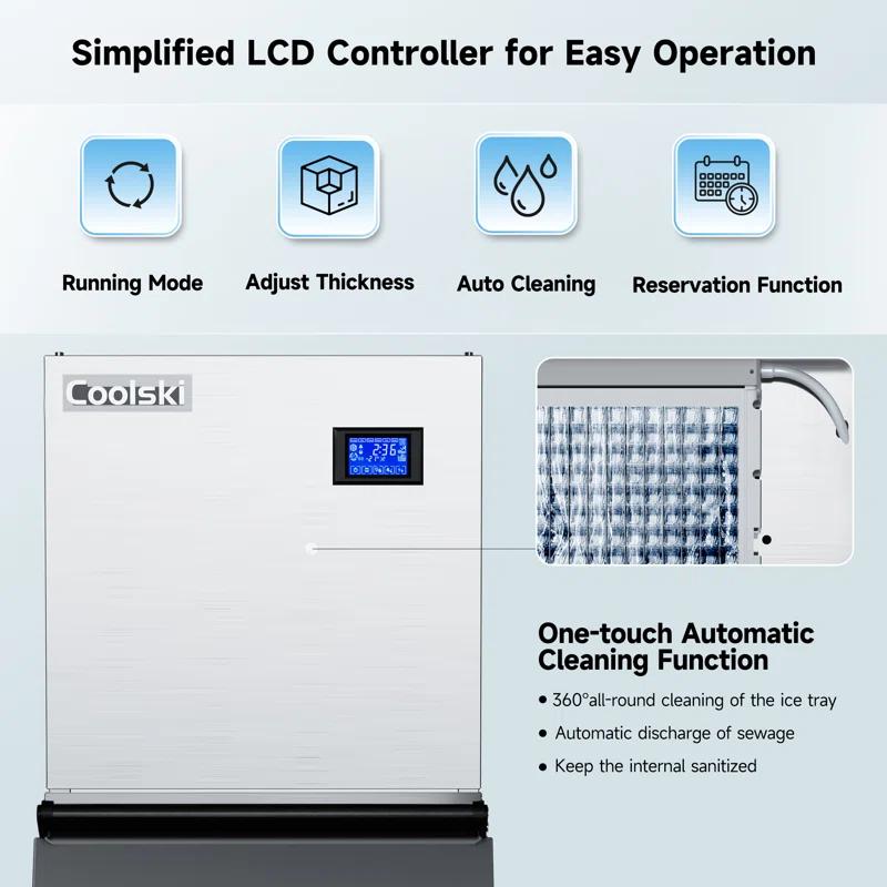 Coolski Coolski Commercial Ice Machine 350 lb. Daily Production Clear Cube Ice, Freestanding Ice Maker For restaurants Bars Hotels, Stainless Steel
