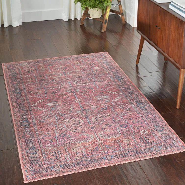 Bungalow Rose Machine Washable Oriental Red Area Rug