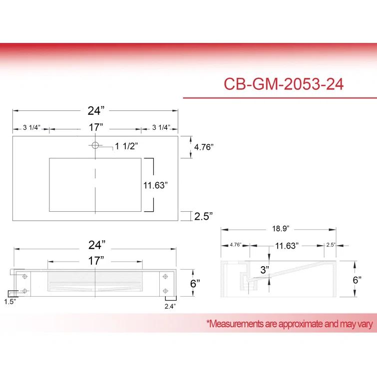 CastelloUSA Pyramid 24" Wall-Mounted Modern Bathroom Sink with Ramp Basin CB-GM-2053-24