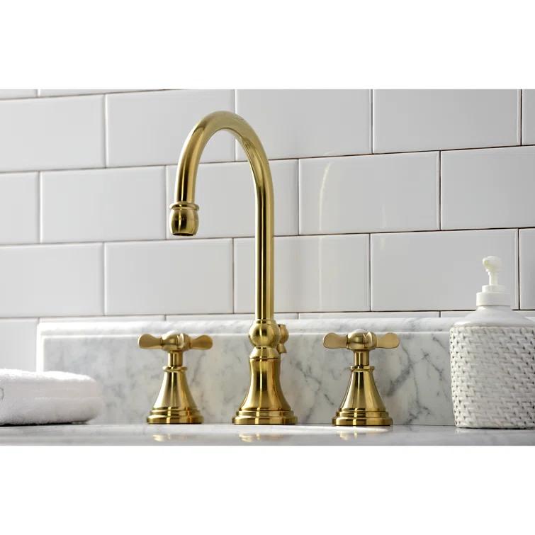 Kingston Brass Kingston Brass Essex Two-Handle 3-Hole Deck Mount Widespread Bathroom Faucet with Brass Pop-Up Drain KS2987BEX