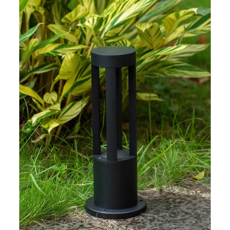 Gardenised Gardenised 15.75-inch Round Led Bollard Path Lights – Durable Decorative Aluminum Wired Landscape Lighting For Walkways, Gardens, Pools, Porches, Driveways, And Surrounding Areas, Black