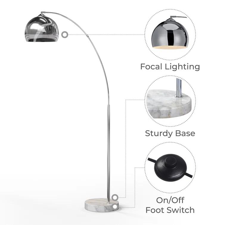 Wrought Studio™ Modern 67" Arc Floor Lamp with Curved Metal Shade, Weighted Marble Base & Foot Switch for Living Room or Bedroom