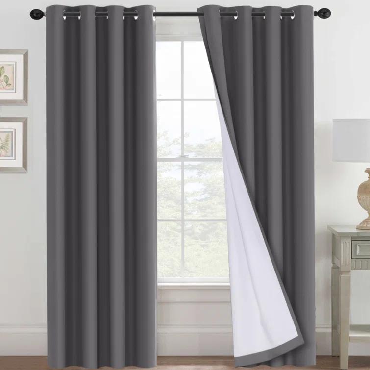 The Twillery Co.® Adona Thermal Insulated Bedroom Curtain Solid Color Room Darkening Blackout Grommet Heat Blocker Curtain Panels with White Liner