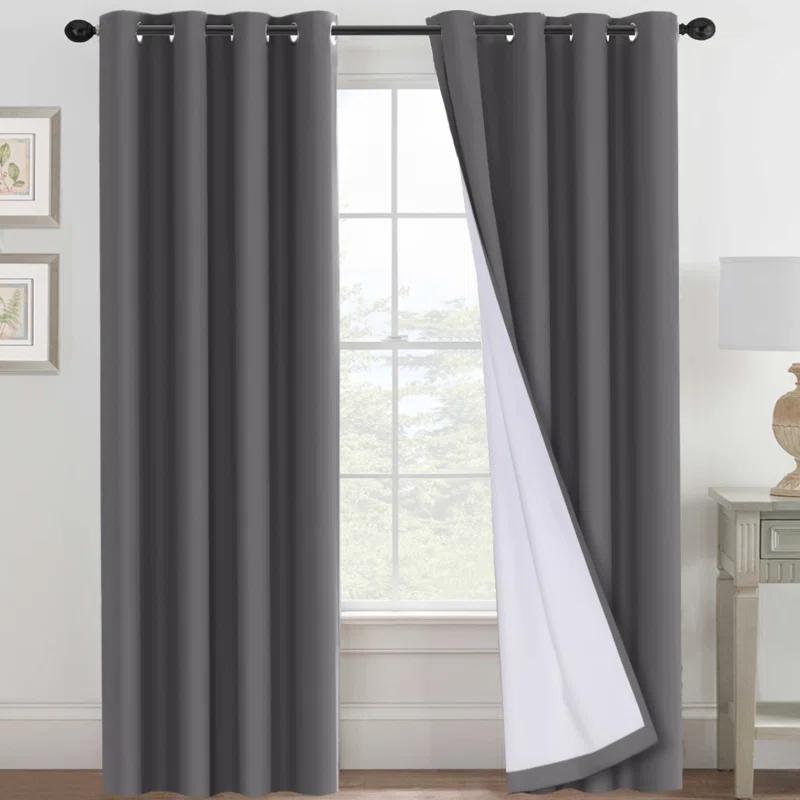 The Twillery Co.® Adona Thermal Insulated Bedroom Curtain Solid Color Room Darkening Blackout Grommet Heat Blocker Curtain Panels with White Liner