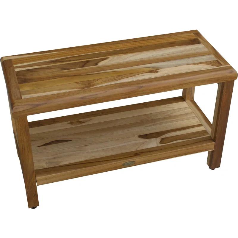 ZeaZu Rectangular Teak Shower Bench With Shelf
