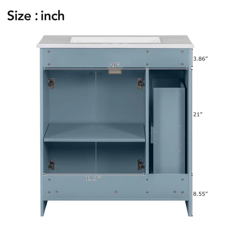 HLILish 30-Inch Bathroom Vanity With Ceramic Sink Combo, Abundant Storage Cabinet - 2 Soft Close Doors And Double-Tier Deep Drawer