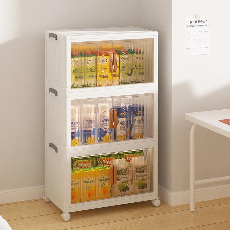 Rebrilliant Canas 3 Pack Stackable Storage Bins Folding Organizer Boxes Collapsible Closet With Doors Wheels Lids