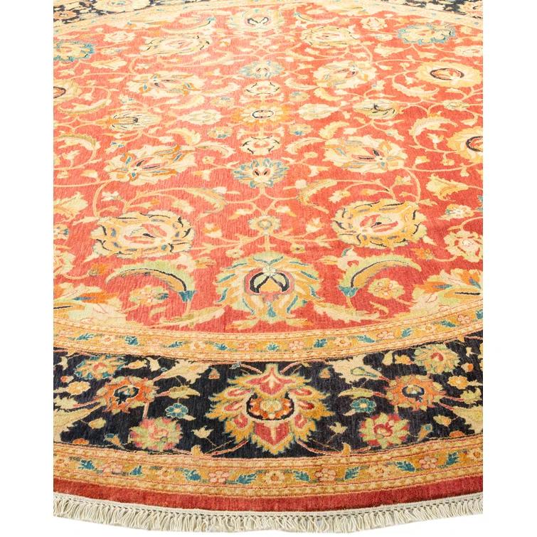 Isabelline Veeru One-of-a-Kind 9' 1" X 9' 1" 2010s Round Wool Area Rug in Orange
