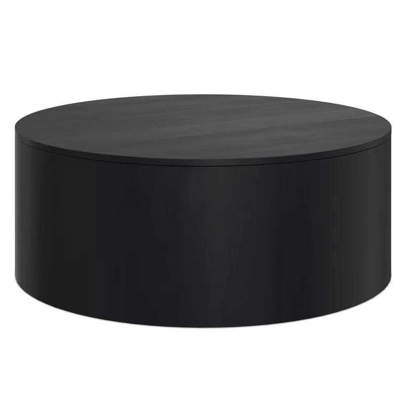 Simpli Home Millbury 36"W Solid Mango Wood Contemporary Round Drum Coffee Table, Fully Assembled