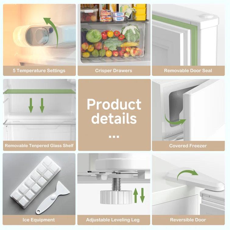 BANGSON BANGSON 3.2 CU.FT, 2 Door Small Refrigerator with Freezer US-BSR-200WH