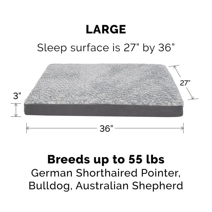 FurHaven Two-Tone Faux Fur and Suede Deluxe Orthopedic Dog Bed