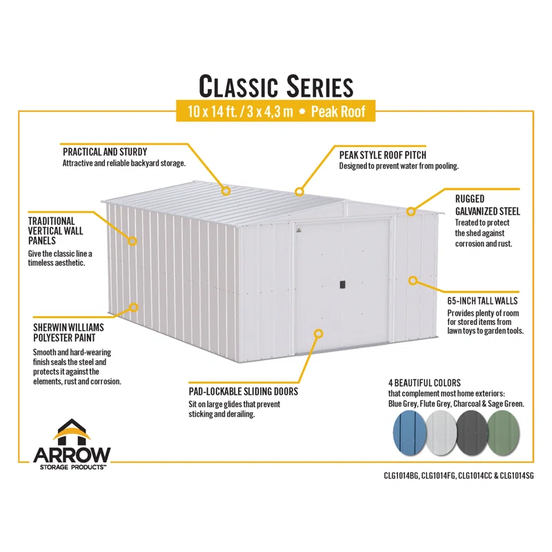 Arrow 10 ft. W x 13 ft. 5 in. D Steel Vertical Storage Shed