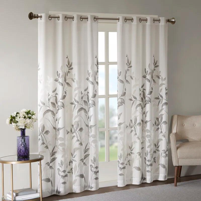 Madison Park Cecily Floral Printed Burnout Sheer Grommet Single Curtain Panel