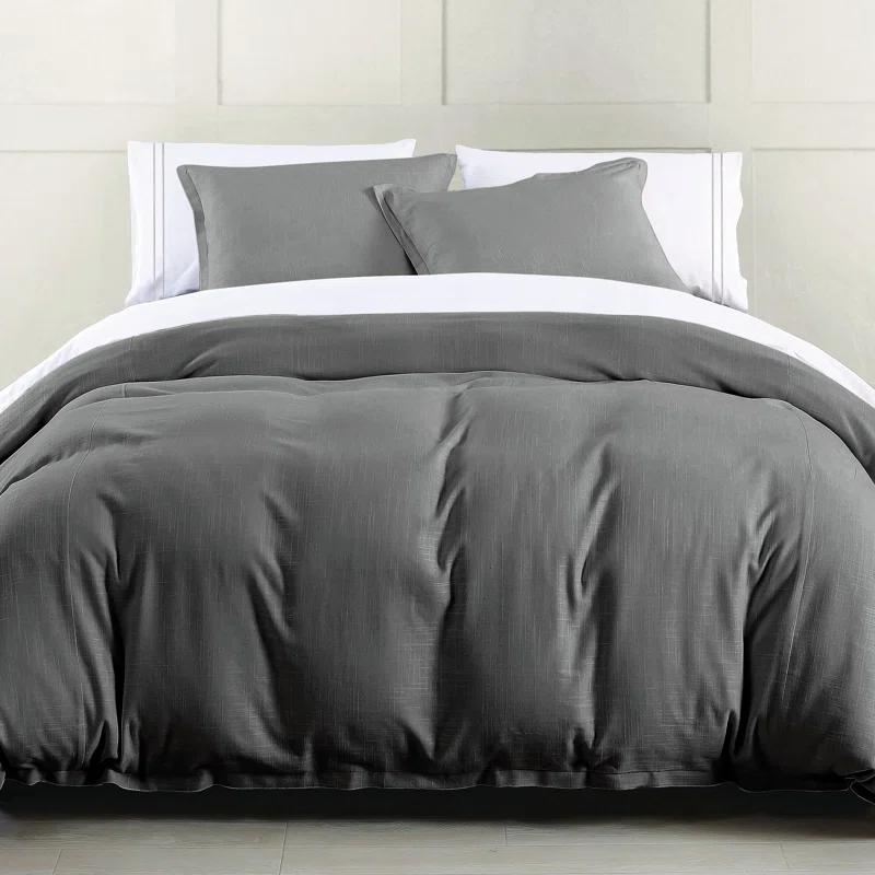HiEnd Accents Hera Washed Linen Flange Modern Rustic Classic Chic Duvet Cover Set