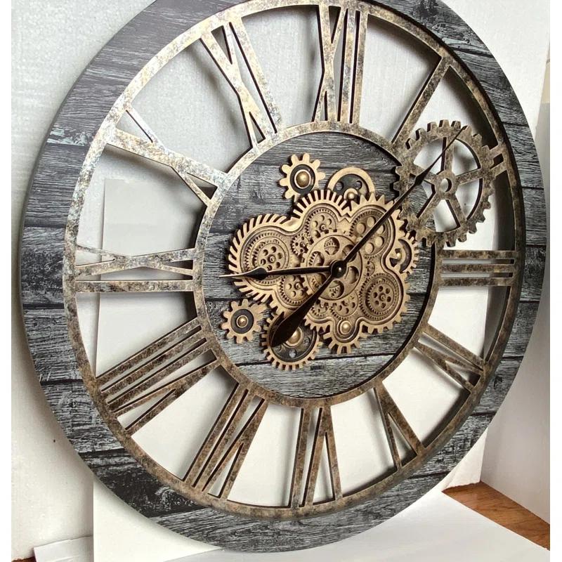 The Gears Clock Wall Clock 36" Round Oversized for Living Room decor with Real Moving Gears America Collection