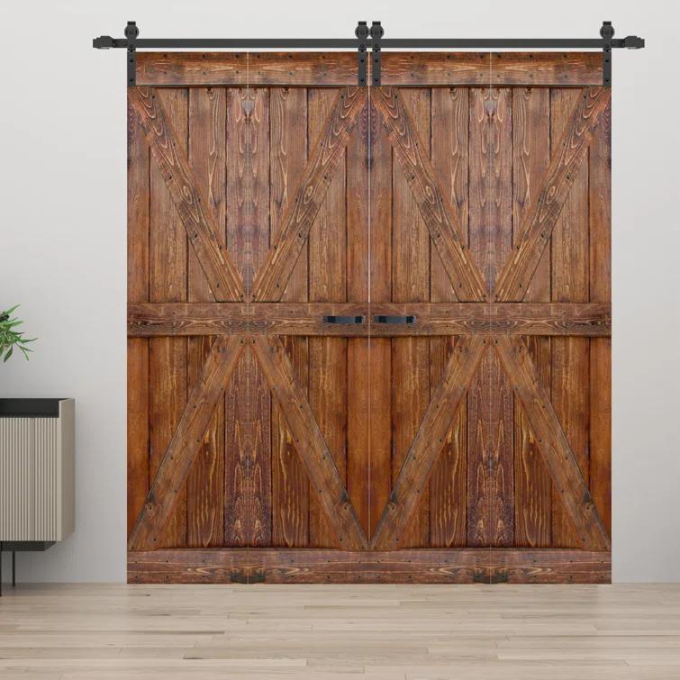 IsLife K Style Finished Solid Wood Bi-Fold Double Barn Door With Hardware Kit -Assembly Needed