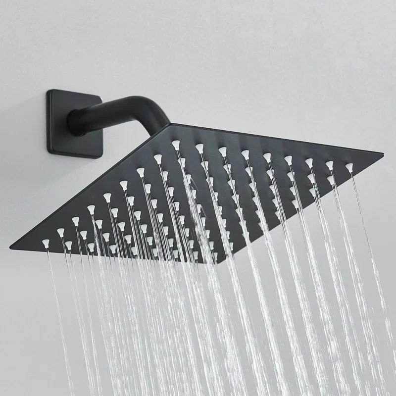 Matte Black Shower Faucet Set Bathroom Rain Shower System 8in Shower Head Combo