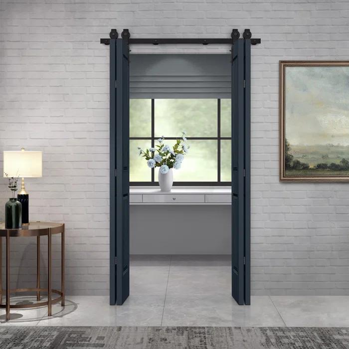 Calhome Paneled MDF Composite Double Bifold Barn Doors with Installation Hardware Kit