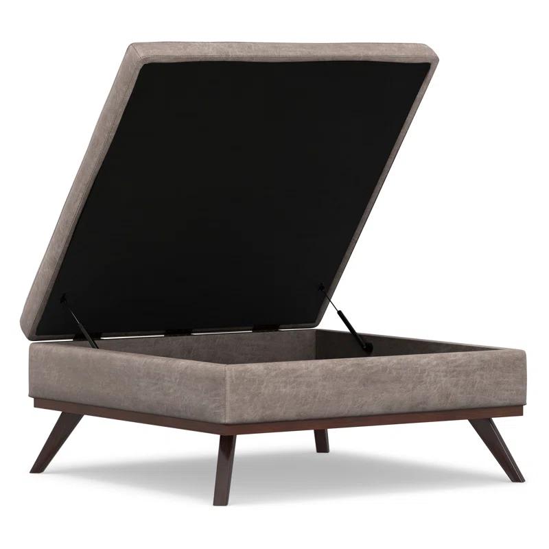 Simpli Home Owen 40"W XL Upholstered Square Coffee Table Storage Ottoman with Lift Top and Solid Wood Legs