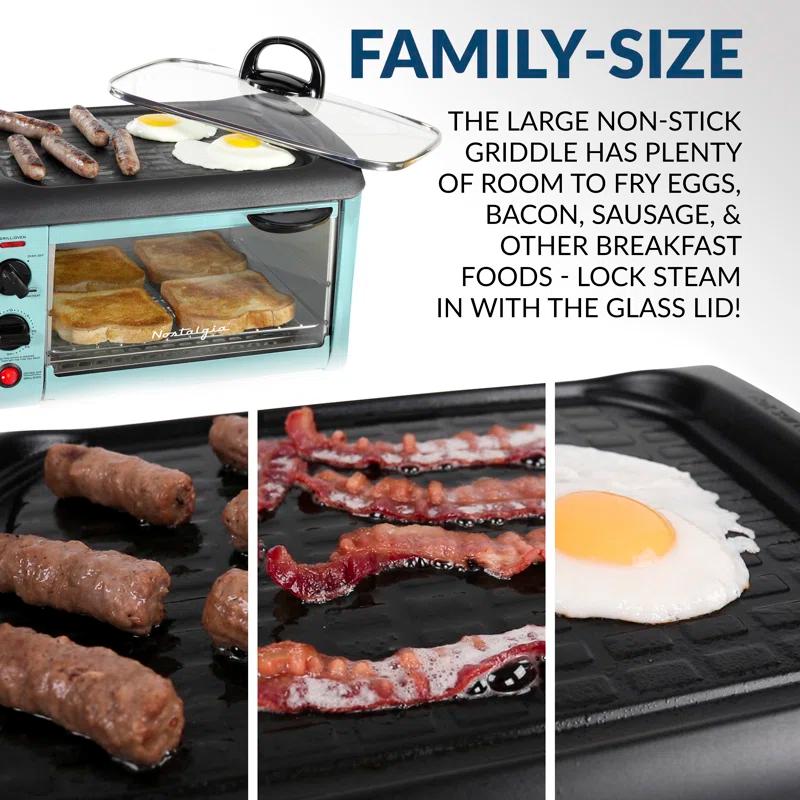Nostalgia Retro 3-in-1 Family Size Electric Breakfast Station, Coffeemaker, Griddle, Toaster Oven, Aqua