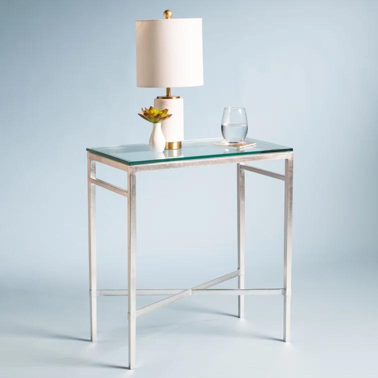 Viggo Antique Silver Glass Side Table - AMH8300B - Silver/Glass - Safavieh Couture
