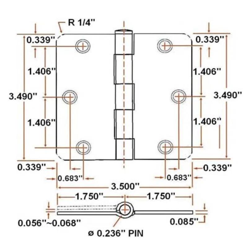 Design House 3.5" x 3.5" Butt bearing Triple Door Hinges (Set of 3)