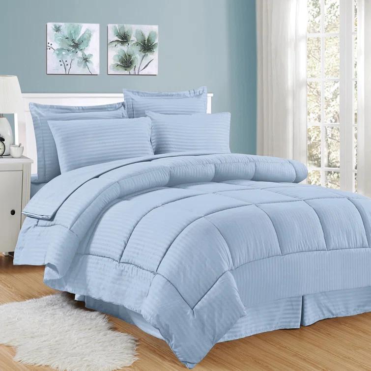Sweet Home Collection Dobby Stripe Embossed Bed In a Bag Comforter Set
