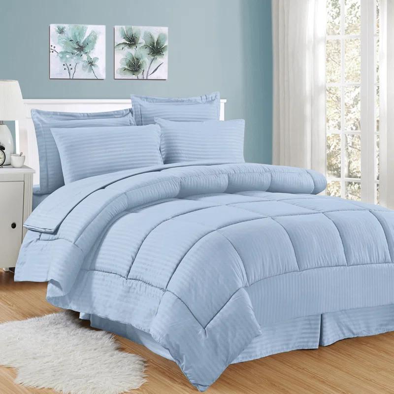 Sweet Home Collection Dobby Stripe Embossed Bed In a Bag Comforter Set