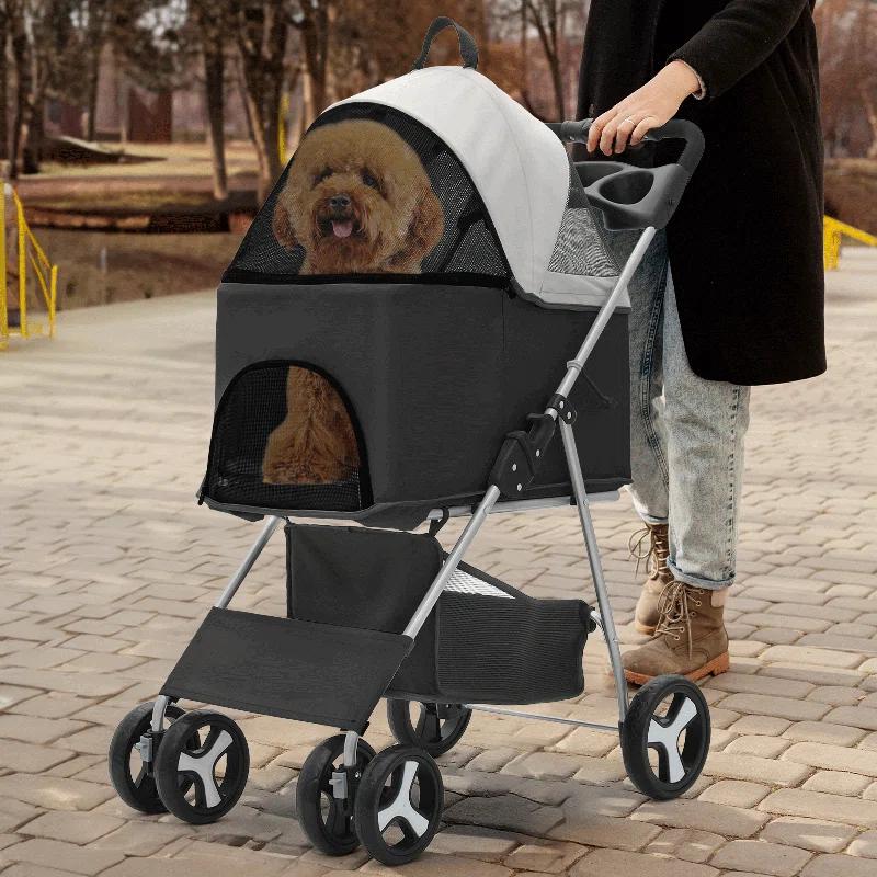 MoNiBloom Folding Pet Stroller, Foldable Dog Jogger Stroller with Detachable Carrier, Basket and Cup Holder